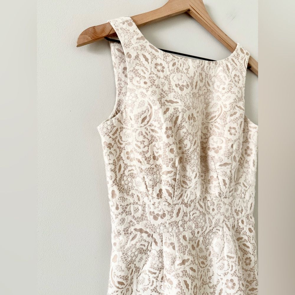 Megan Masters Bridal Low Back Sheath Dress in Champagne & Cream Lace Jacquard 2 - Picture 2 of 5